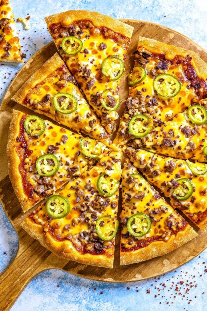 For the Birria Pizza Recipe image, if you're looking for an alt text, title, and description with a focus on SEO (similar to the Marry Me Chicken), here it is: Alt Text: Close-up of a sliced Birria Pizza on a wooden board, topped with melted cheese, shredded birria meat, and vibrant green jalapeño slices, sprinkled with chili flakes.