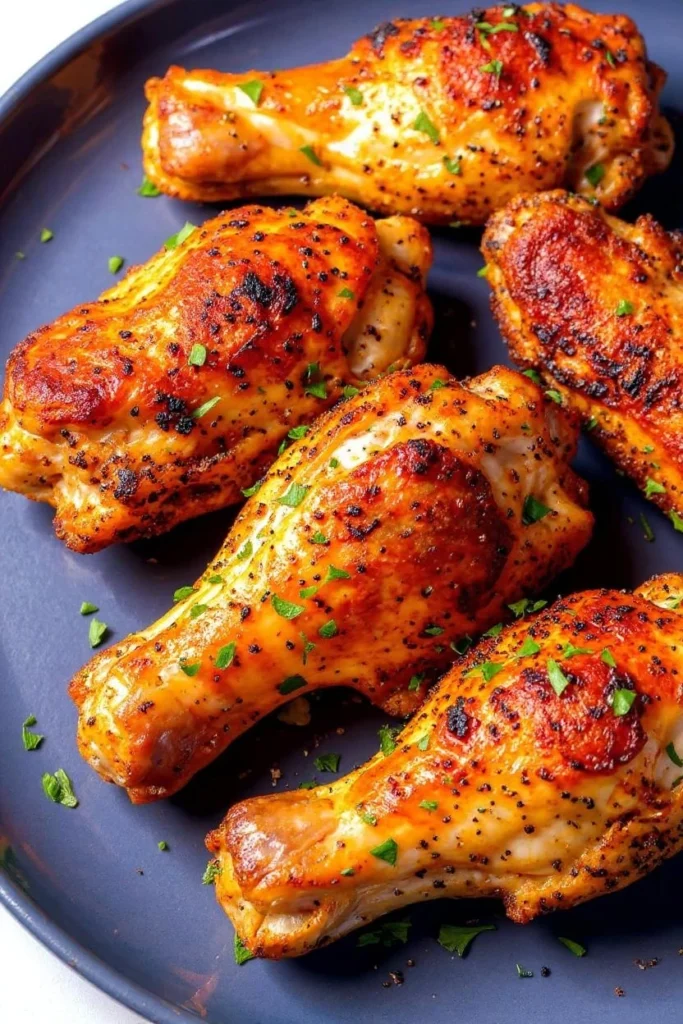 Golden-brown, crispy baked turkey wings seasoned with herbs and spices, piled on a platter, looking juicy and ready to serve.