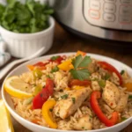 Instant Pot Chicken and Rice with Bell Peppers and Lemon Wedges