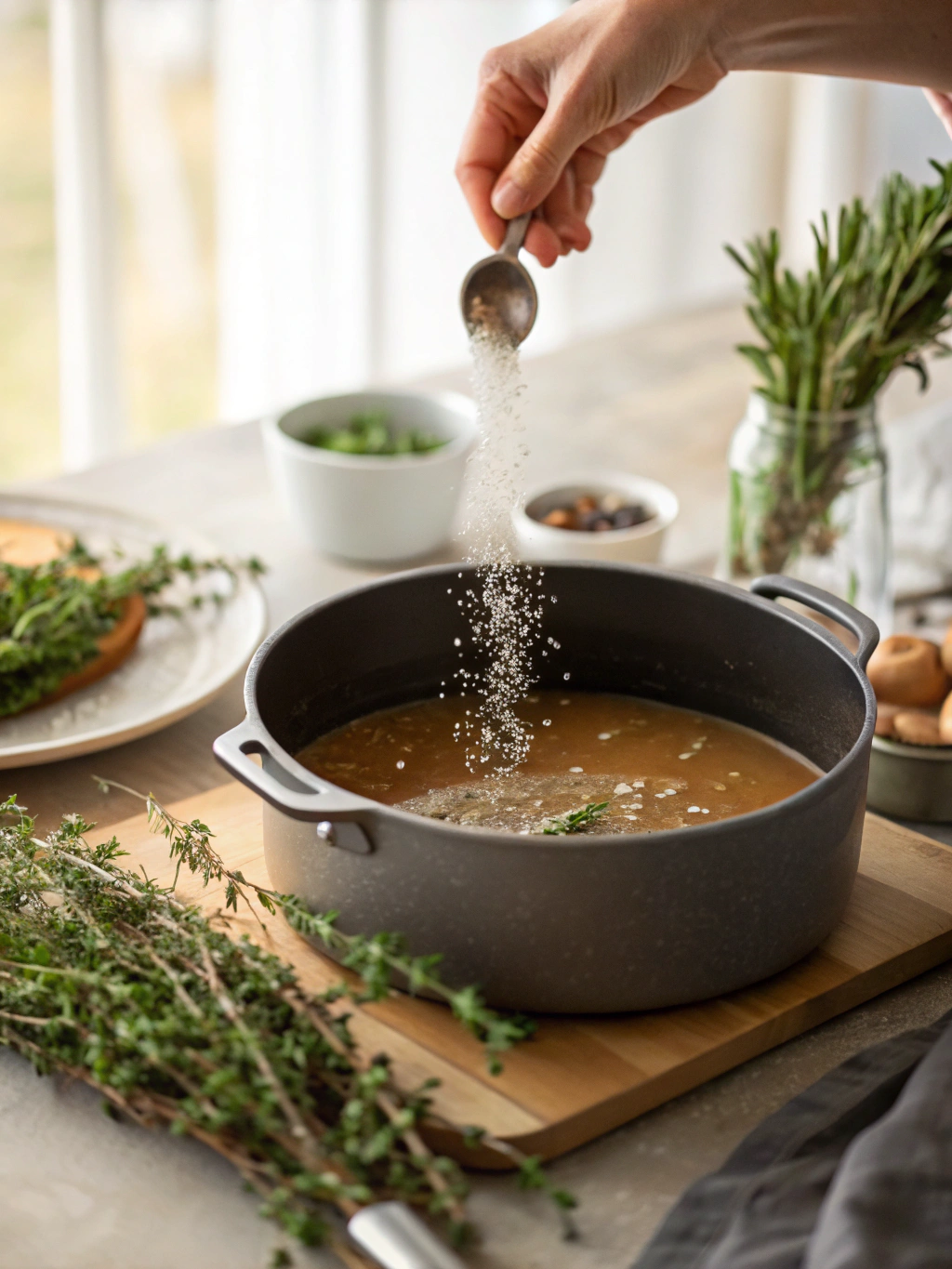 Adding seasoning in a pan