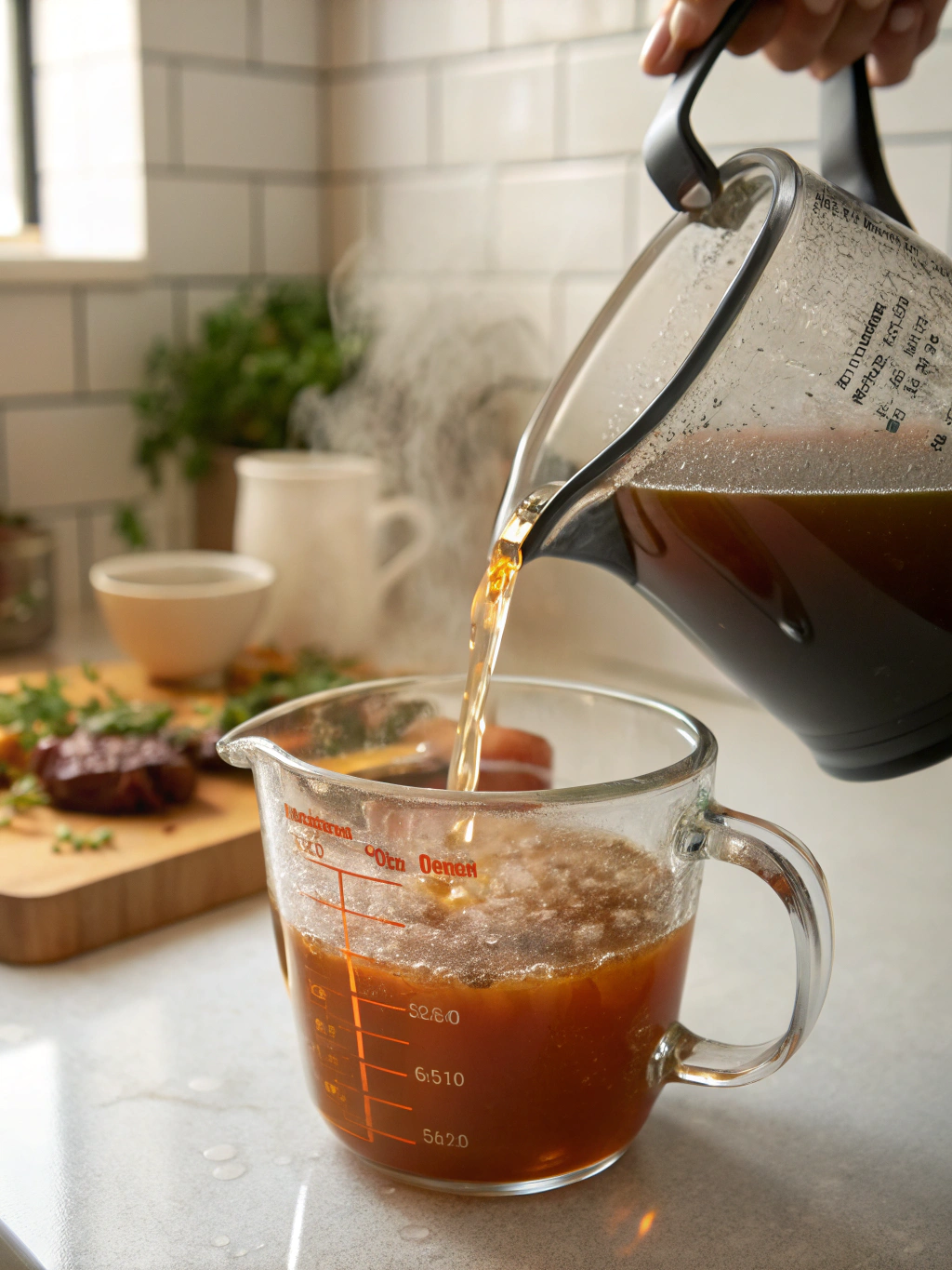 Hot beef stock for gravy.